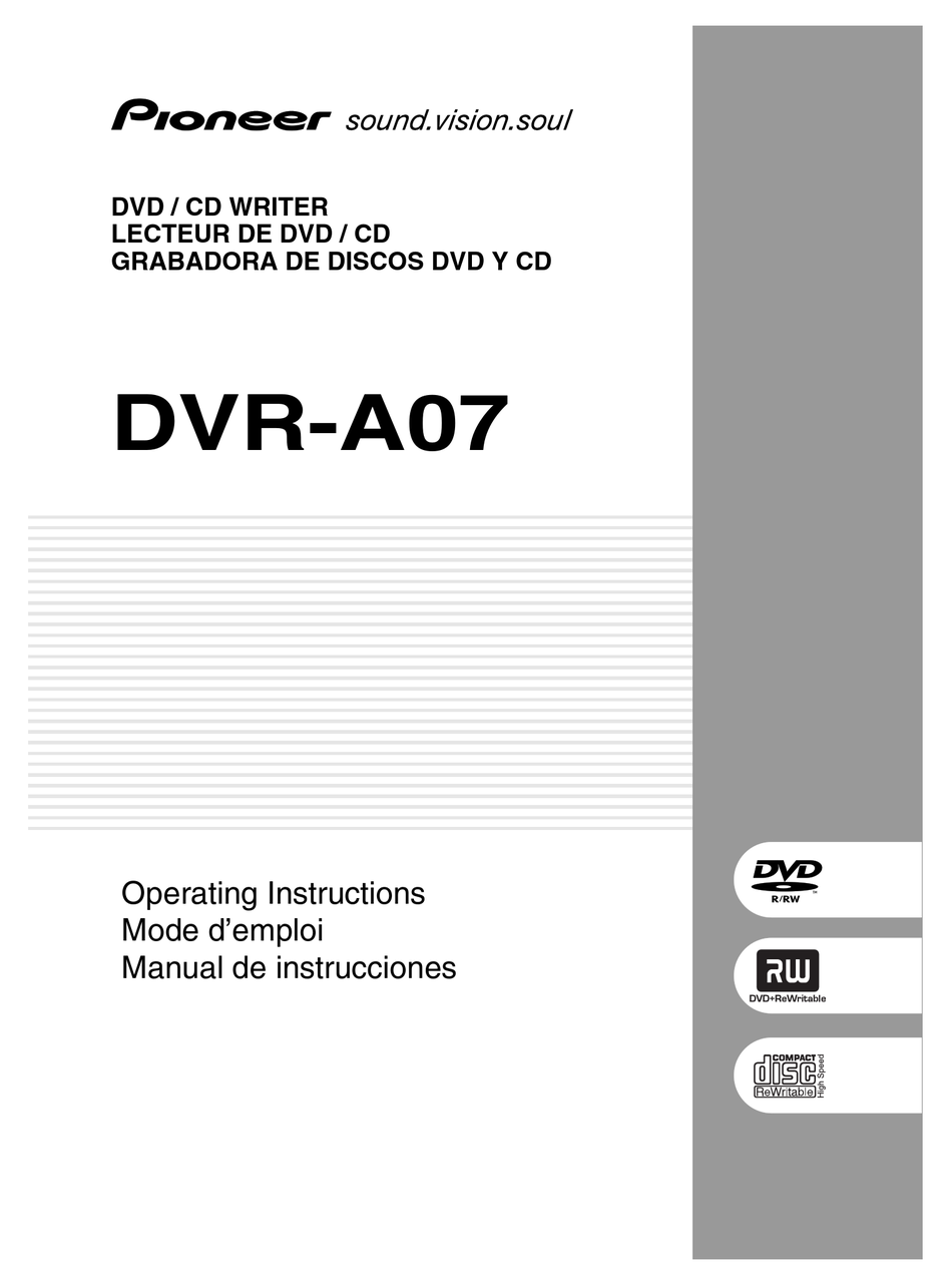 PIONEER DVD / CD WRITER OPERATING INSTRUCTIONS MANUAL Pdf Download