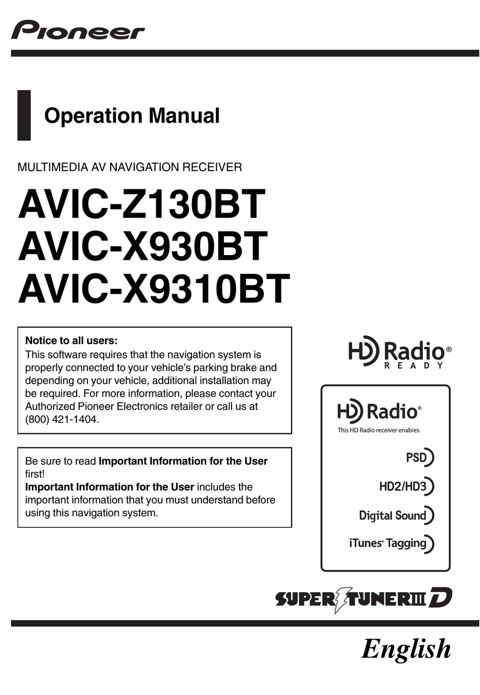 PIONEER SUPER TUNER IIID AVIC-X930BT OPERATION MANUAL Pdf Download