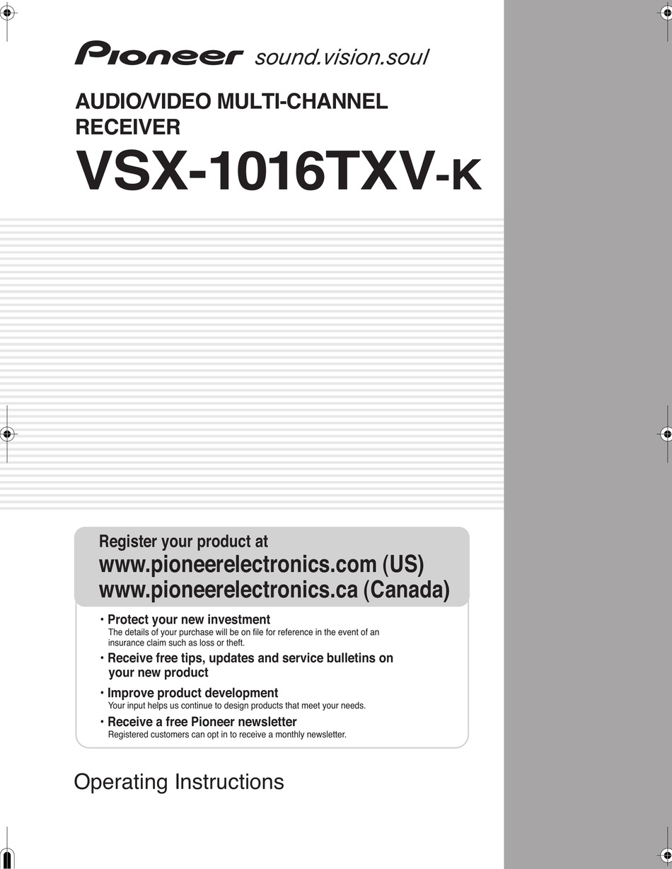 PIONEER VSX-1016TXV-K OPERATING INSTRUCTIONS MANUAL Pdf Download