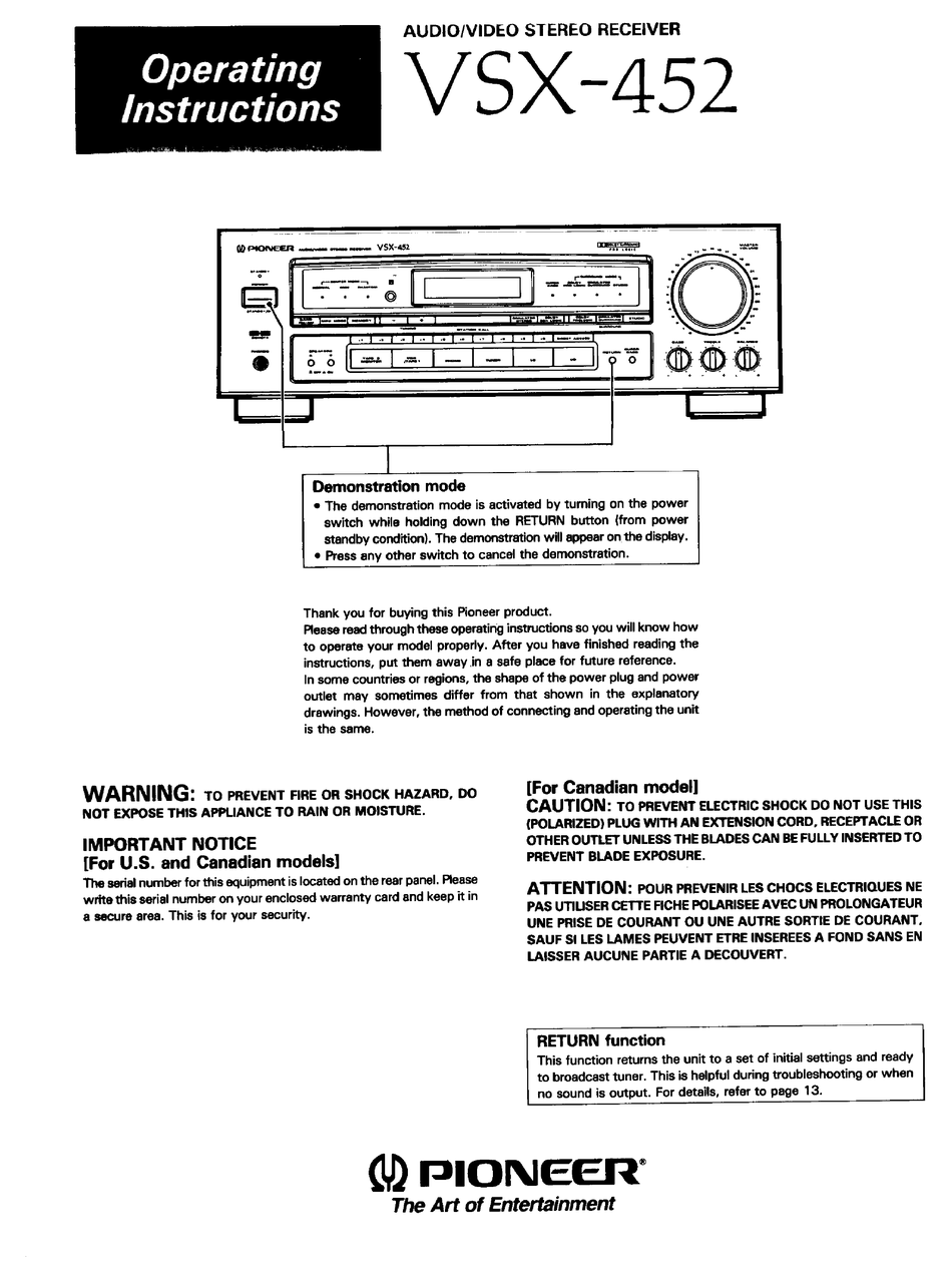 PIONEER VSX-452 OPERATING INSTRUCTIONS MANUAL Pdf Download | ManualsLib