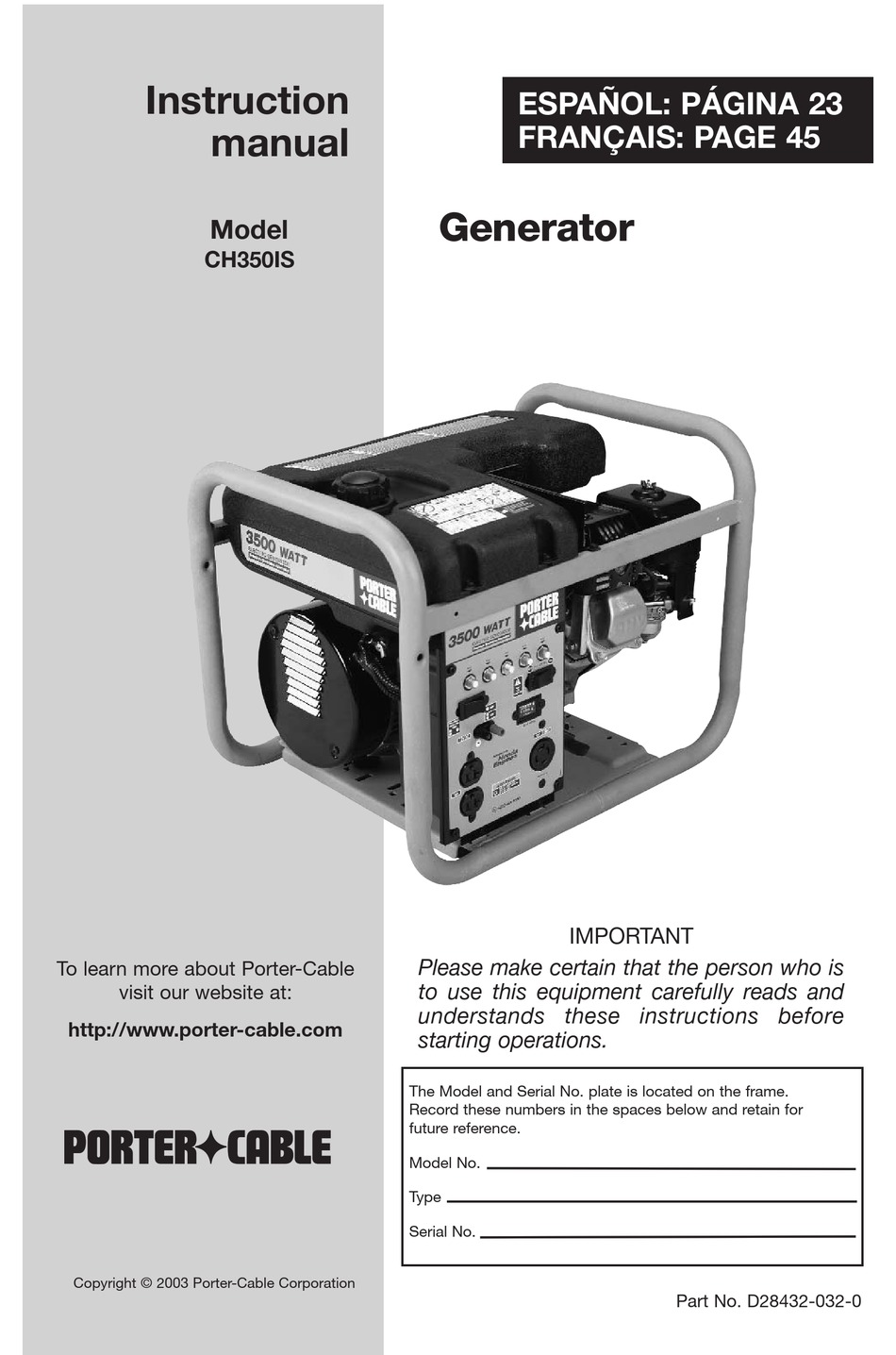 Porter Cable 3,500 Watt Generator In Kansas City, MO Item, 54 OFF