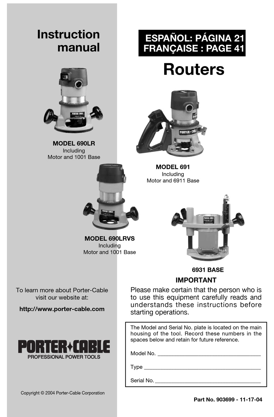 porter cable router table manual
