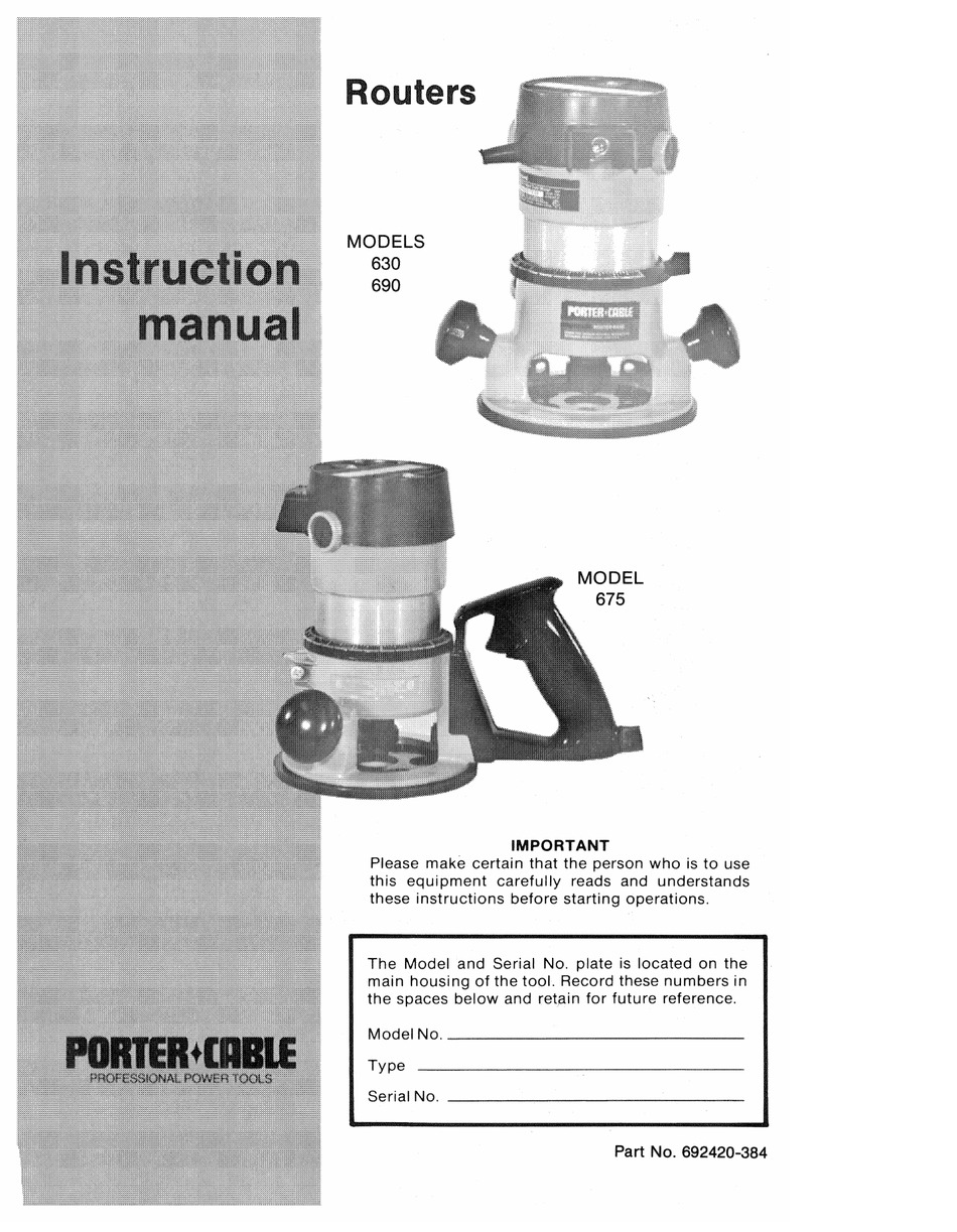 PORTER-CABLE 630 INSTRUCTION MANUAL Pdf Download | ManualsLib