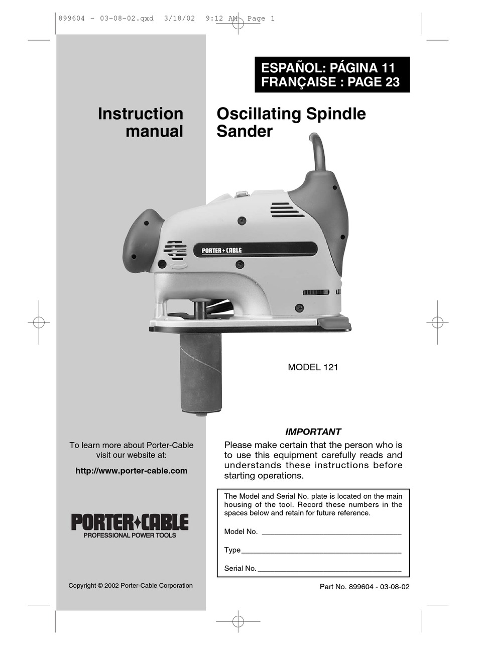 Porter Cable 121 Instruction Manual Pdf Download Manualslib