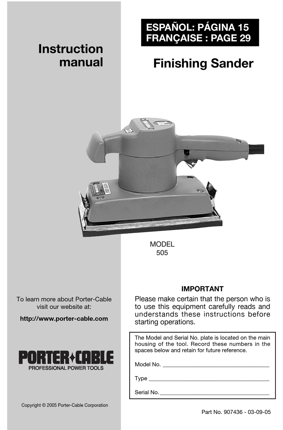Porter Cable Model 505 Instruction Manual Pdf Download Manualslib