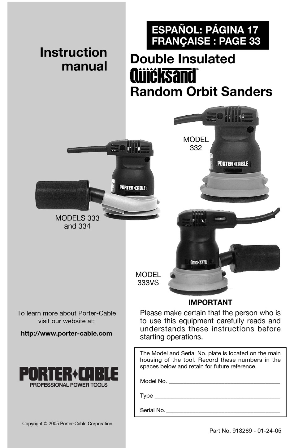 PORTERCABLE QUICKSAND 332 INSTRUCTION MANUAL Pdf Download ManualsLib