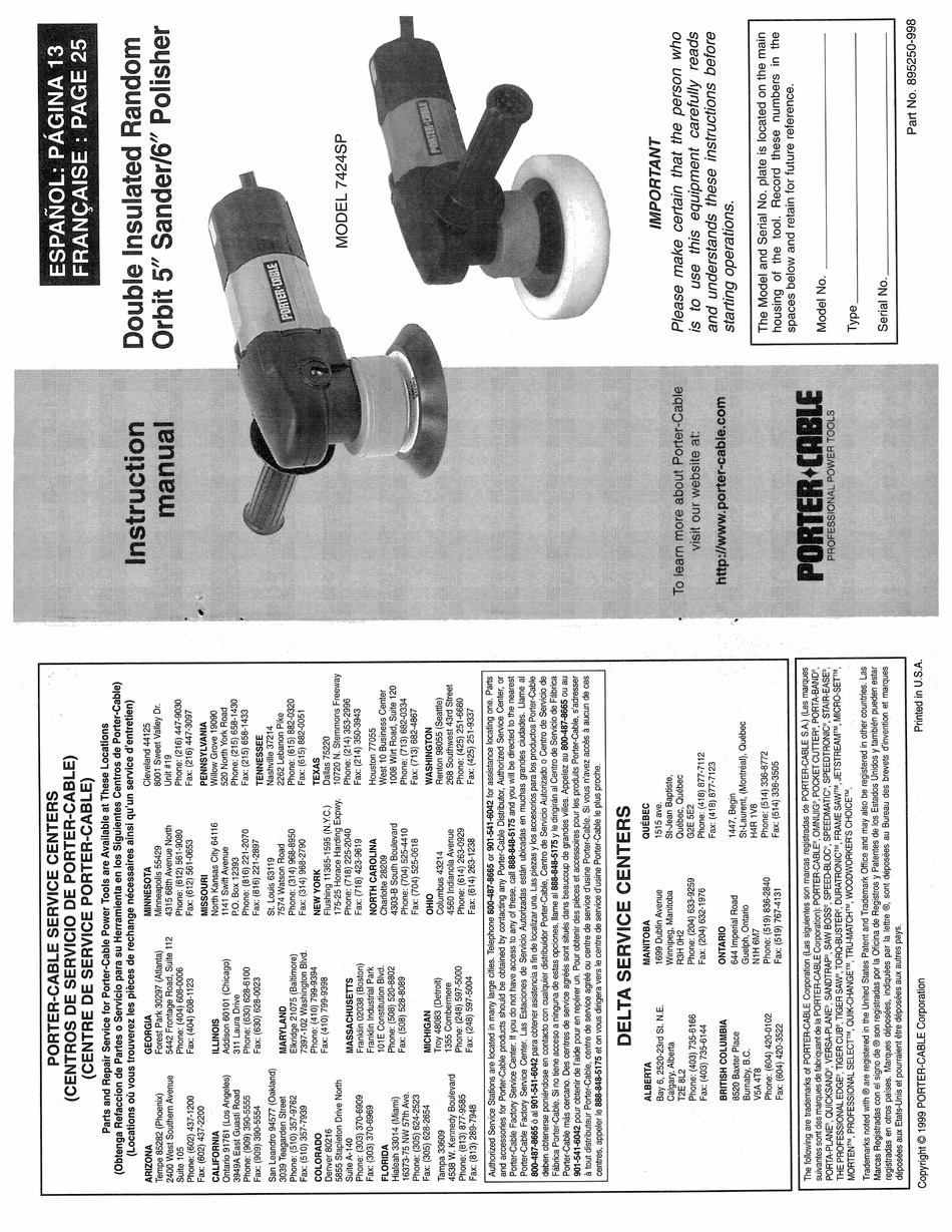 Porter Cable 7424sp Instruction Manual Pdf Download Manualslib