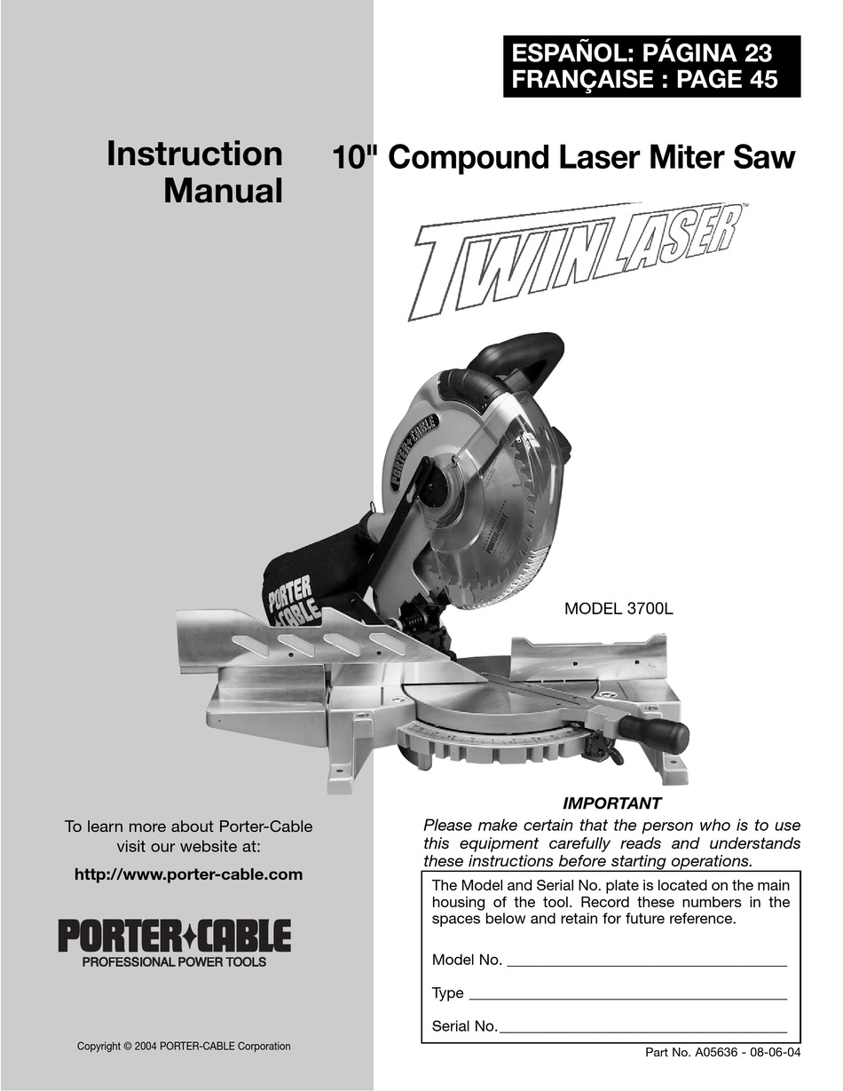 Troubleshooting Maintenance Porter Cable 3700L Instruction