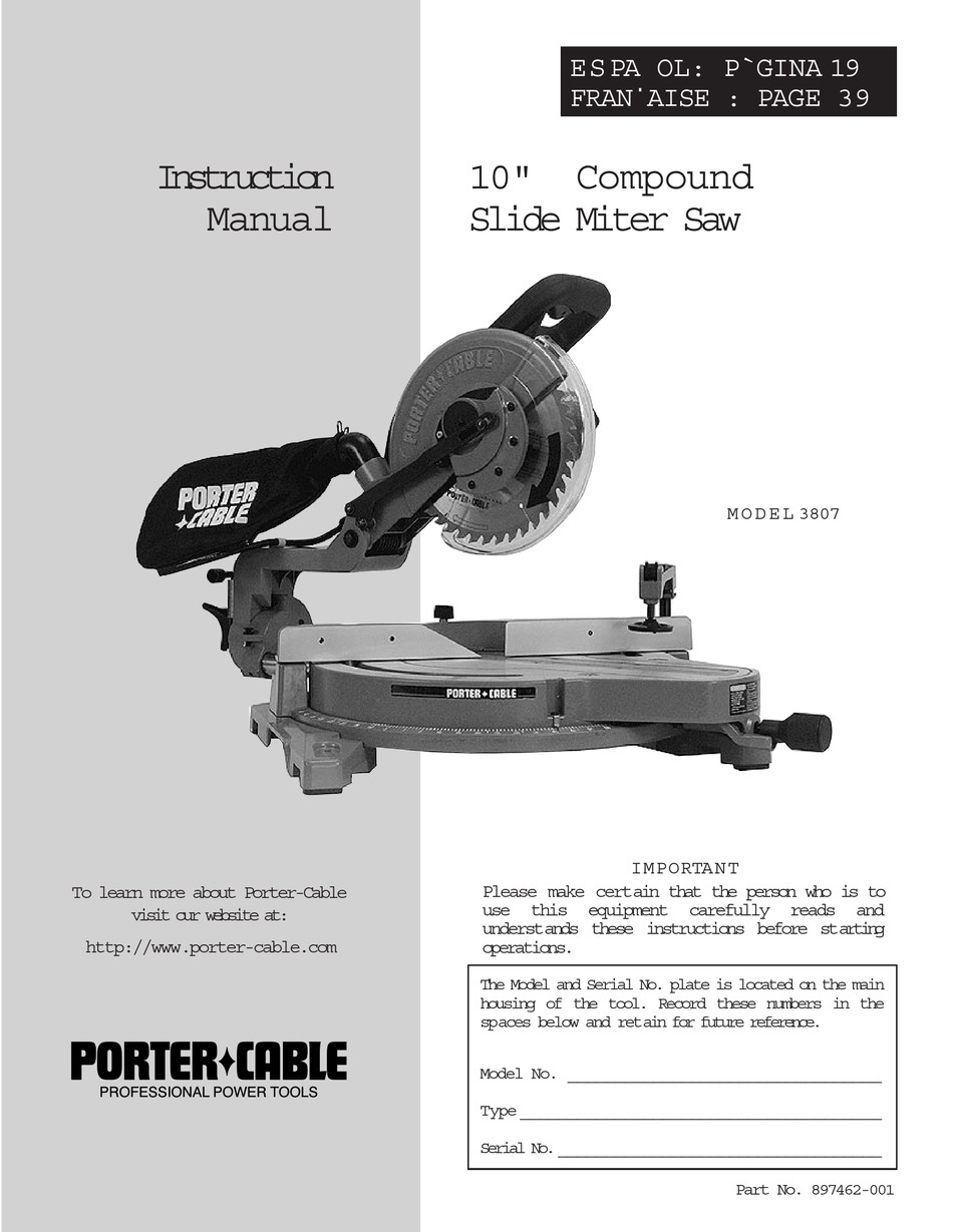 PORTER-CABLE 3807 INSTRUCTION MANUAL Pdf Download | ManualsLib