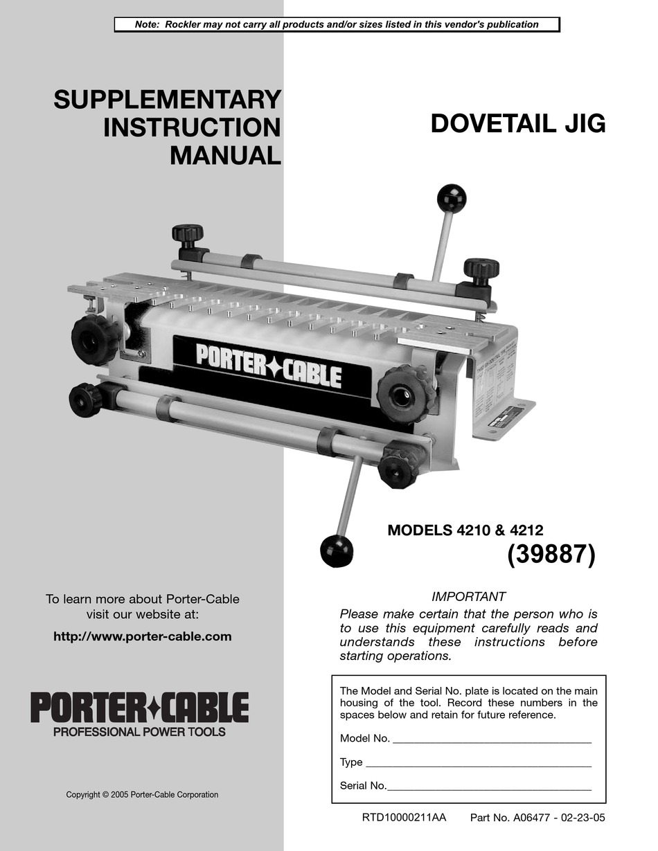 Porter Cable 4210 Instruction Manual Pdf Download Manualslib