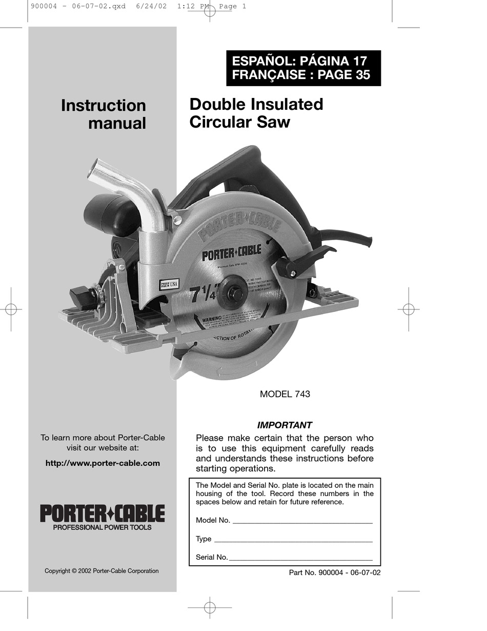 PORTER CABLE 743 INSTRUCTION MANUAL Pdf Download ManualsLib