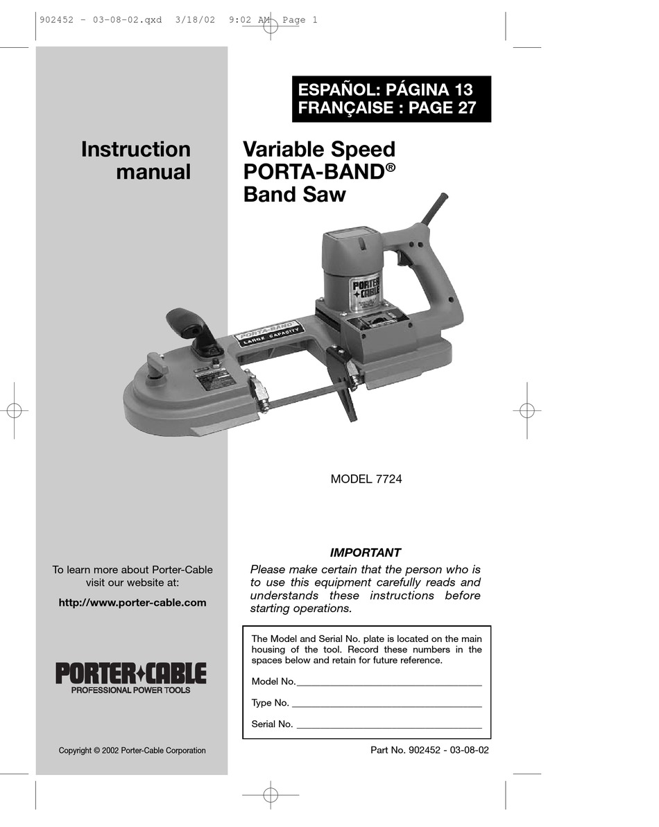 Porter-cable 7724 Instruction Manual Pdf Download 