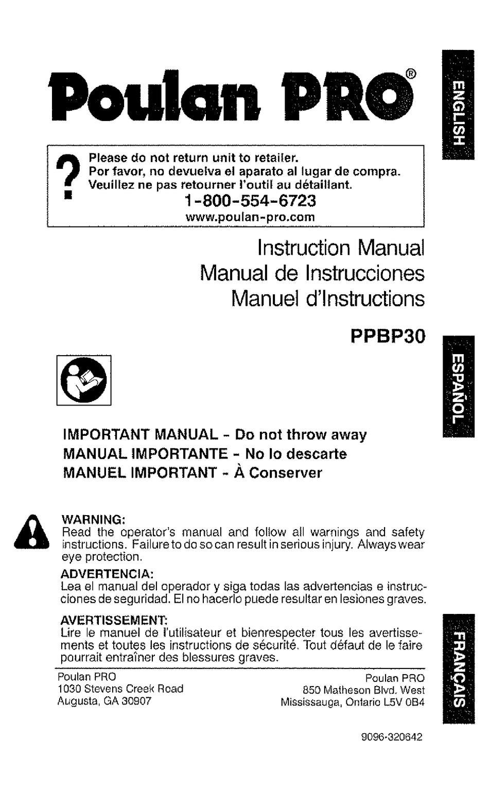 Poulan Pro Ppbp30 9096320642 Instruction Manuals Pdf Download Manualslib