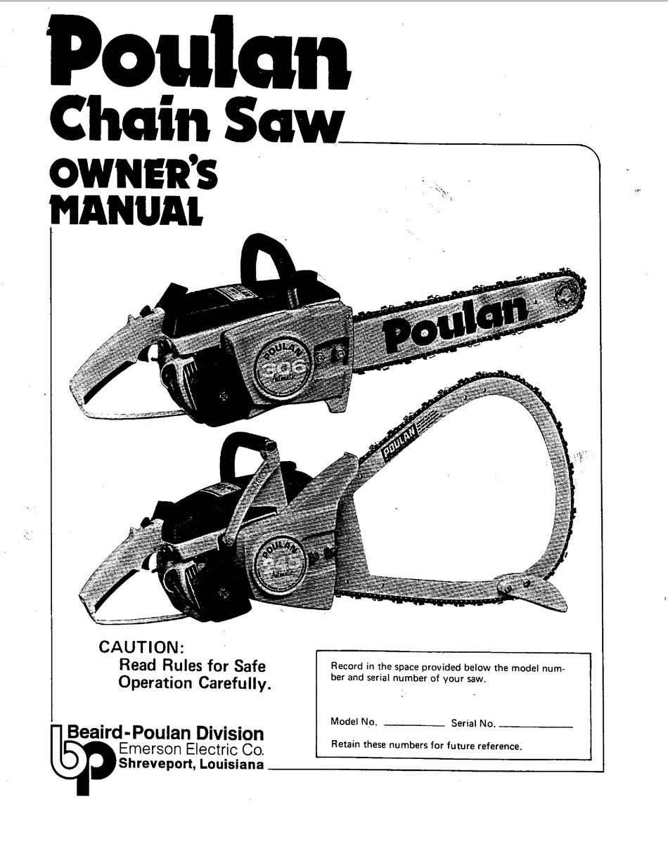 Poulan electric outlet chainsaw manual