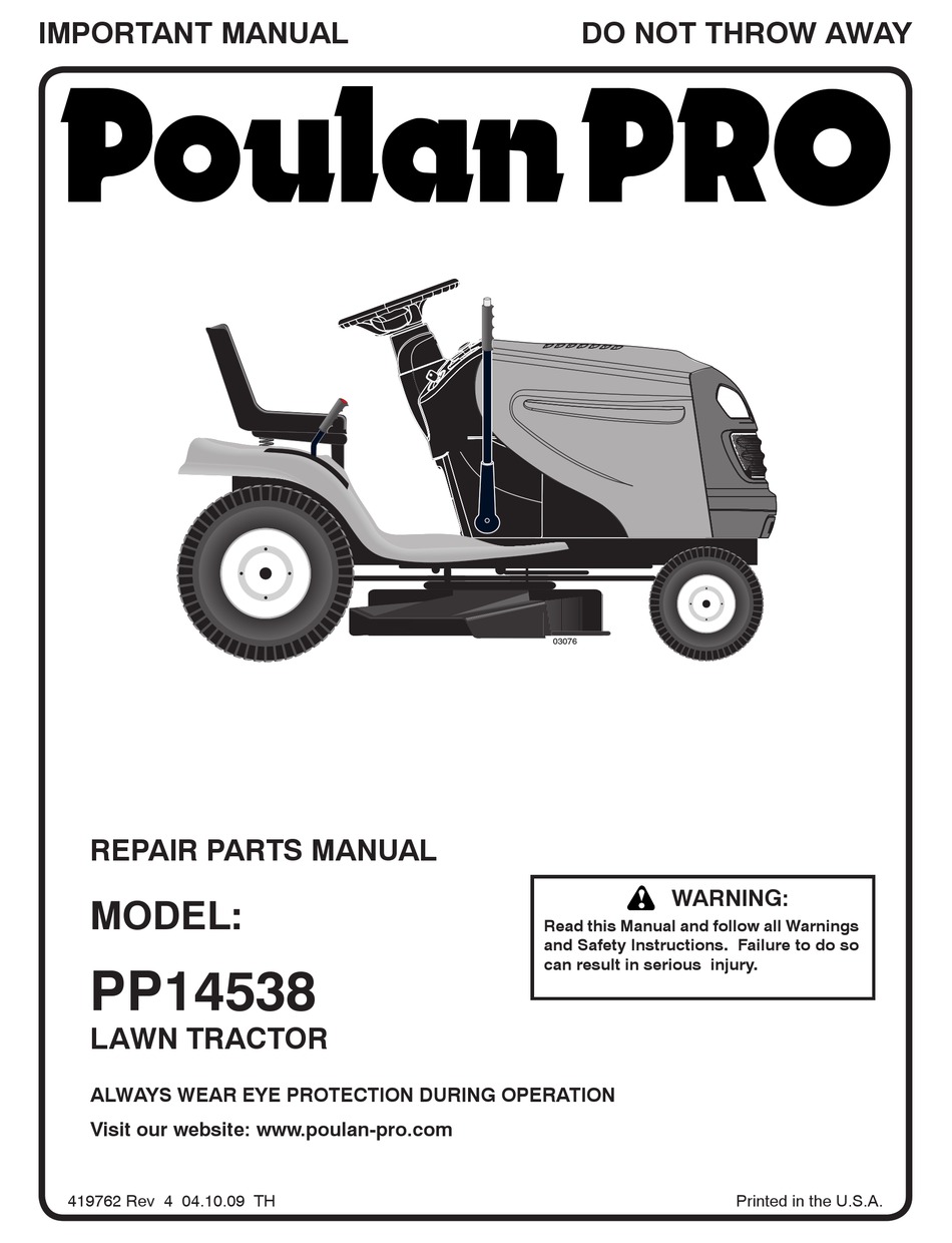 POULAN PRO 96011027800 REPAIR PARTS MANUAL Pdf Download | ManualsLib