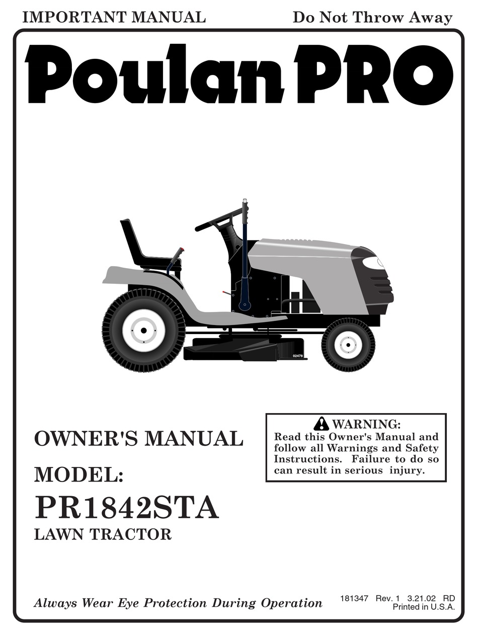 POULAN PRO PR1842STA OWNER'S MANUAL Pdf Download | ManualsLib