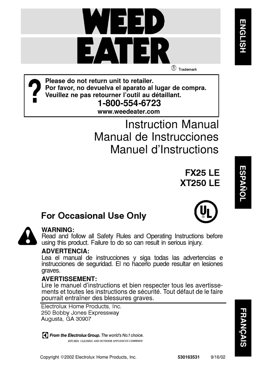 WEED EATER FX25 LE, XT250 LE INSTRUCTION MANUAL Pdf Download ManualsLib