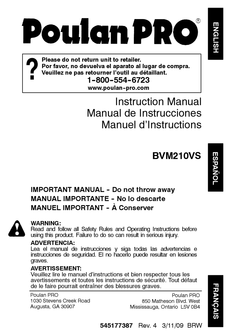 POULAN PRO BVM210VS INSTRUCTION MANUAL Pdf Download | ManualsLib