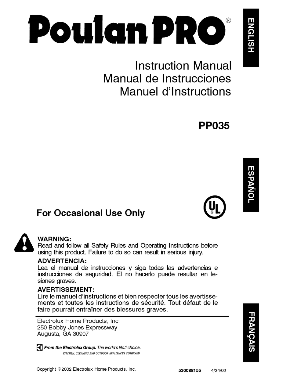 POULAN PRO PP035 INSTRUCTION MANUAL Pdf Download | ManualsLib