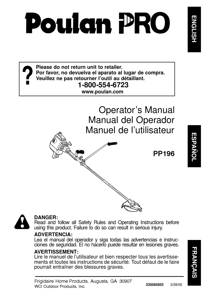 POULAN PRO PP196 OPERATOR'S MANUAL Pdf Download | ManualsLib