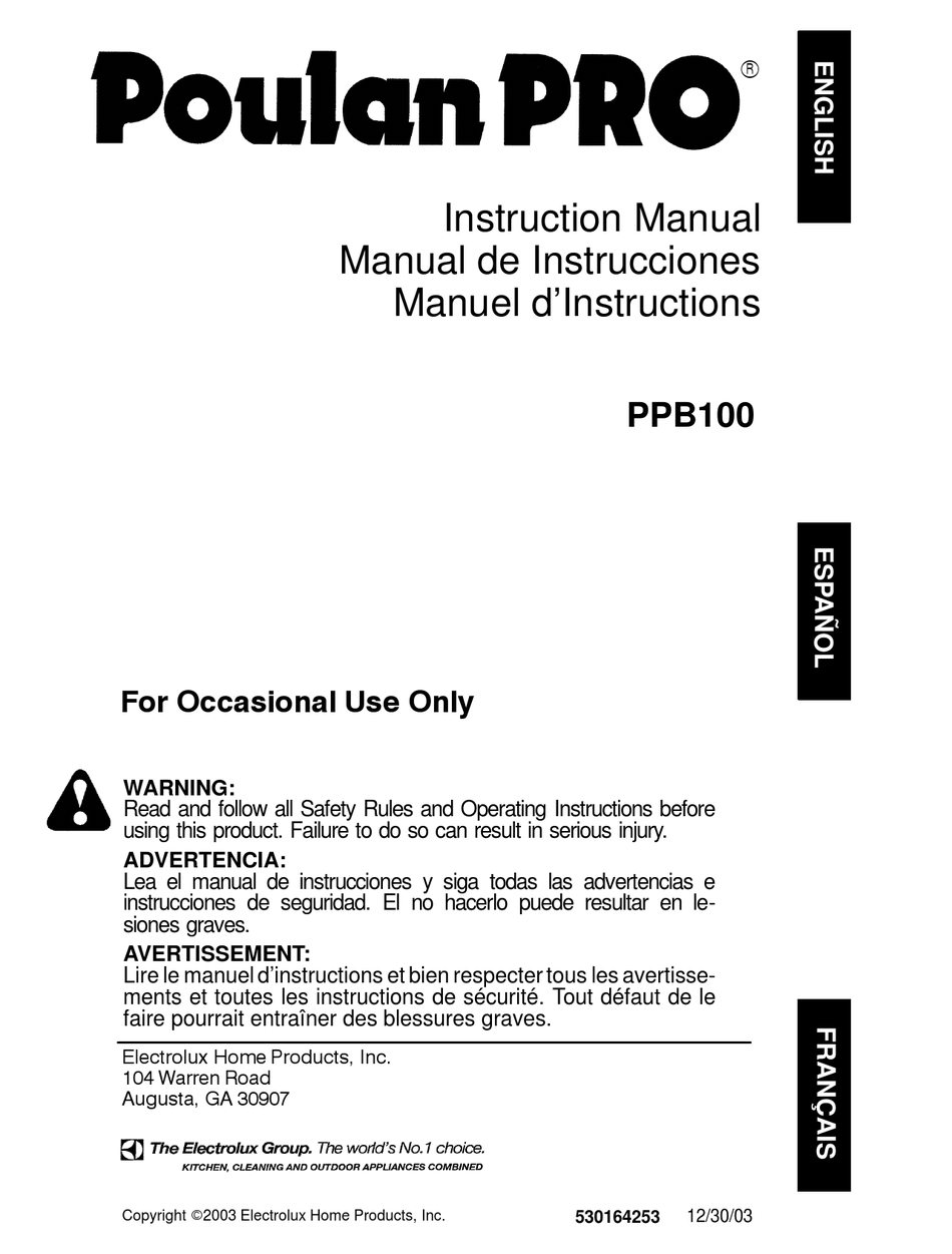 Poulan Pro Ppb100 Instruction Manual Pdf Download Manualslib