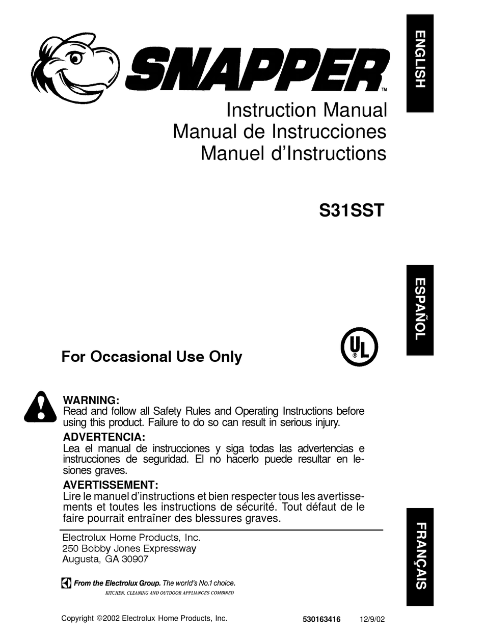 SNAPPER S31SST INSTRUCTION MANUAL Pdf Download ManualsLib