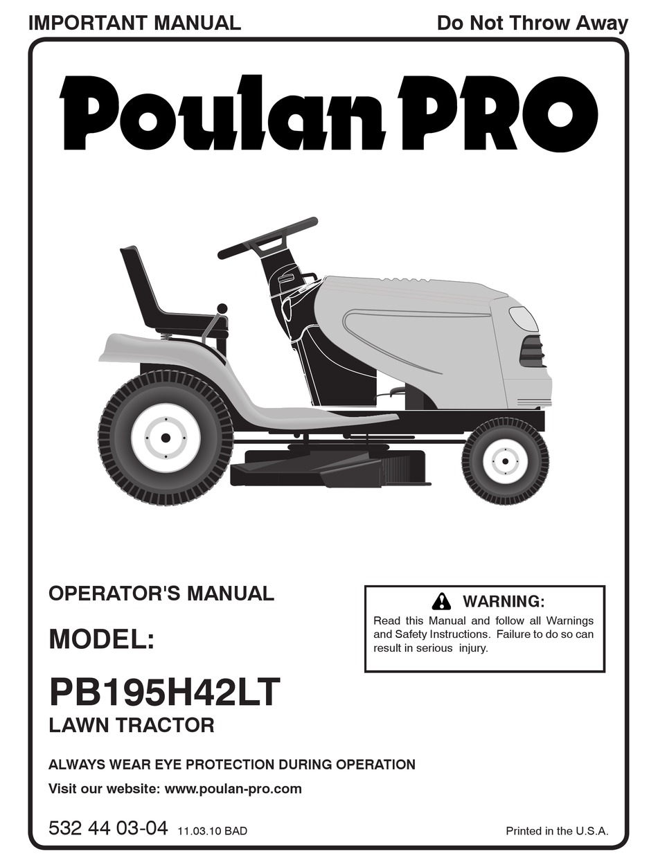 POULAN PRO PB195H42LT OPERATOR