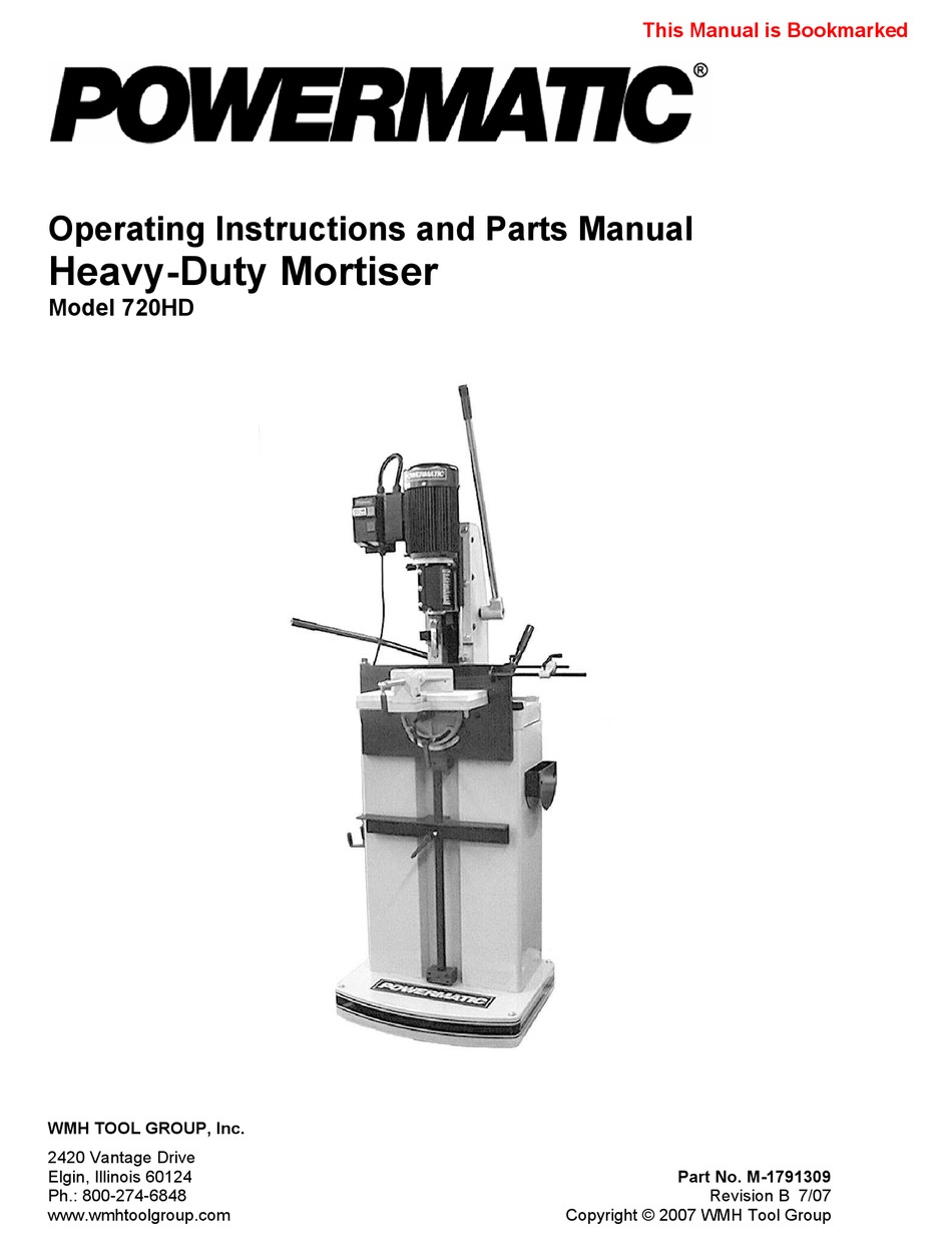 Powermatic 720hd Operating Instructions And Parts Manual Pdf Download 