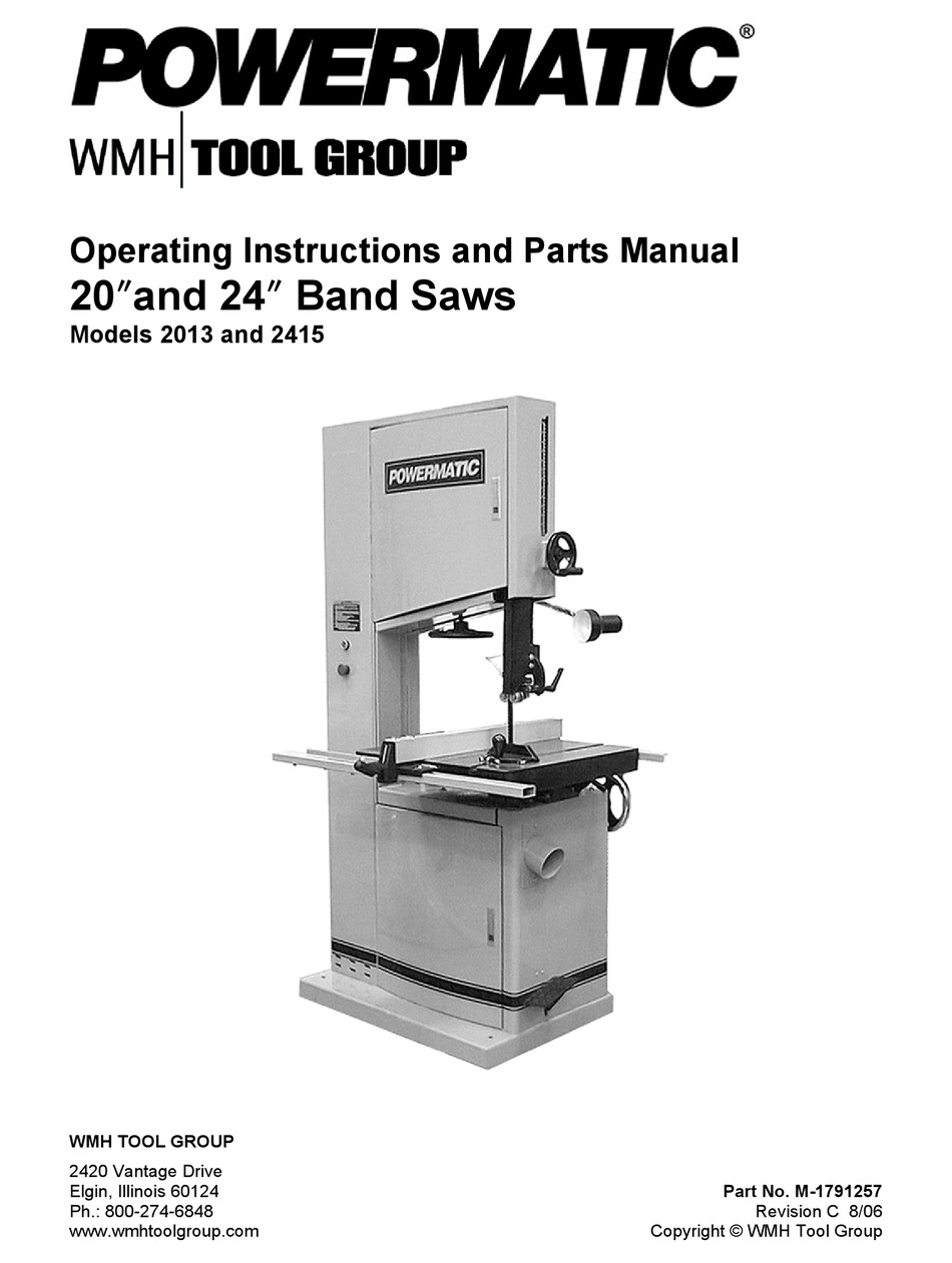 POWERMATIC 81 20/" Band Saw Model Operating//Parts Manual 0522