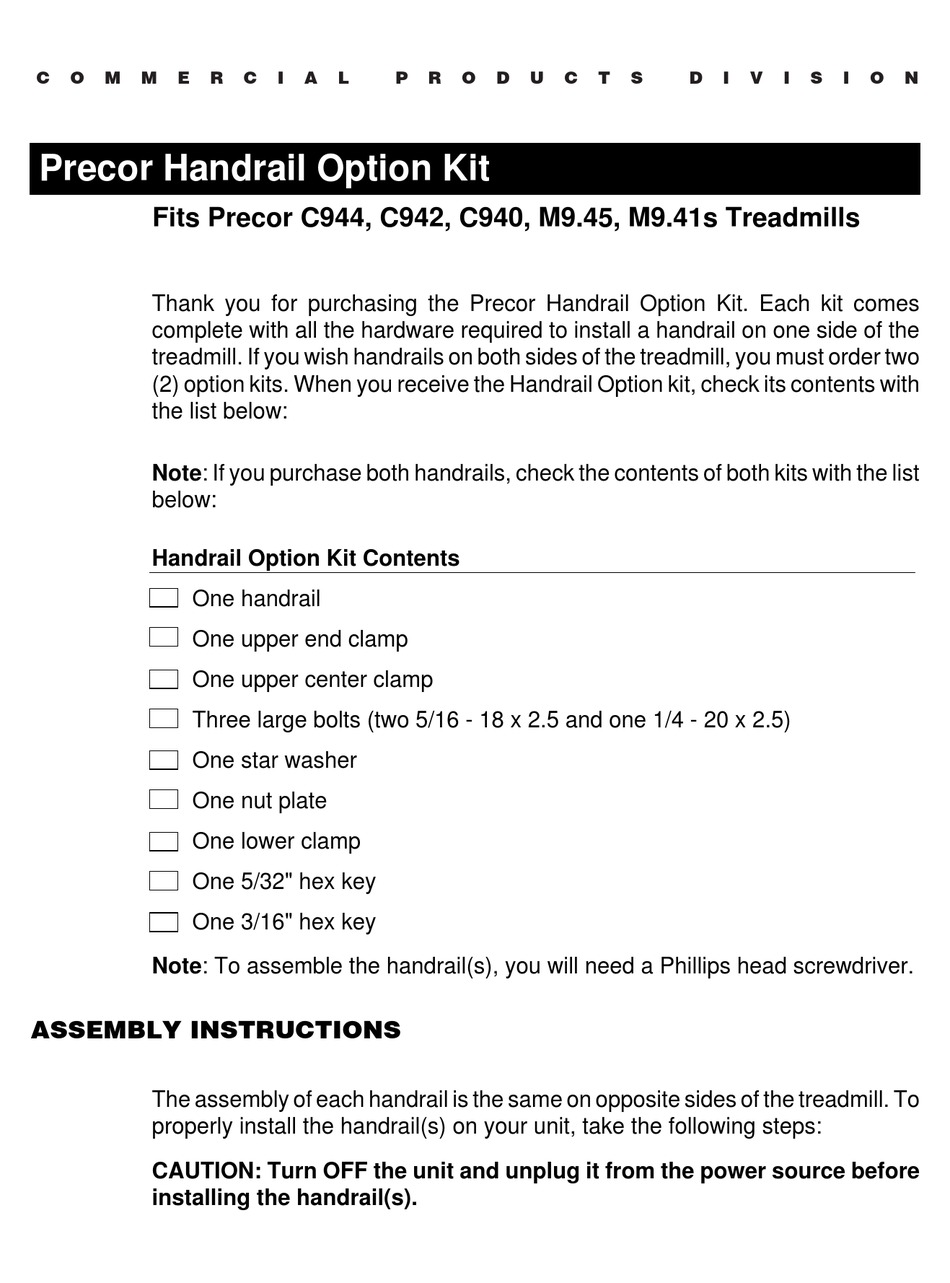 PRECOR C940 ASSEMBLY INSTRUCTIONS Pdf Download ManualsLib