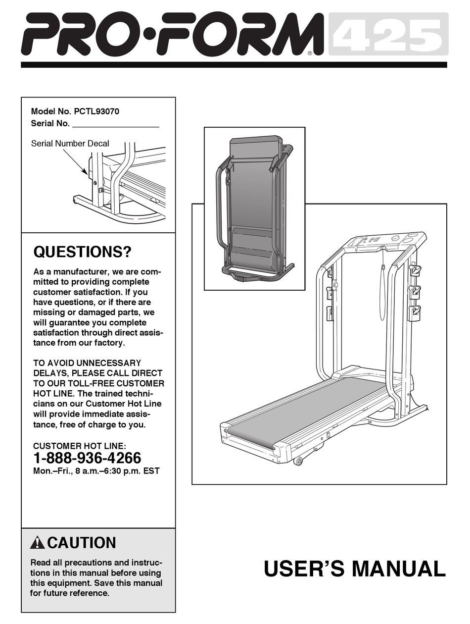 PROFORM 425 PCTL93070 USER MANUAL Pdf Download ManualsLib