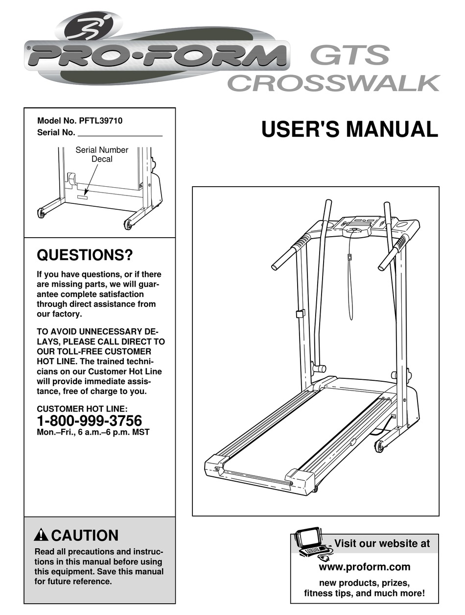 PROFORM CROSSWALK PFTL39710 USER MANUAL Pdf Download | ManualsLib