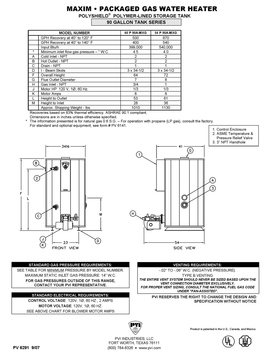 PVI INDUSTRIES MAXIM 40 P 90A-MXG SPECIFICATION Pdf Download | ManualsLib