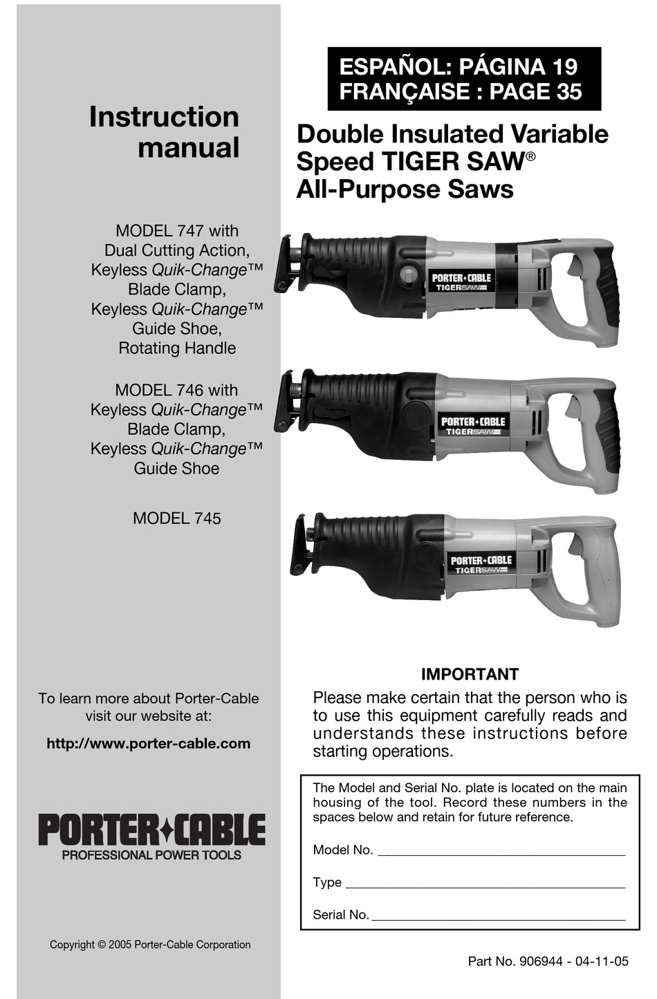 PORTER-CABLE 747 INSTRUCTION MANUAL Pdf Download | ManualsLib