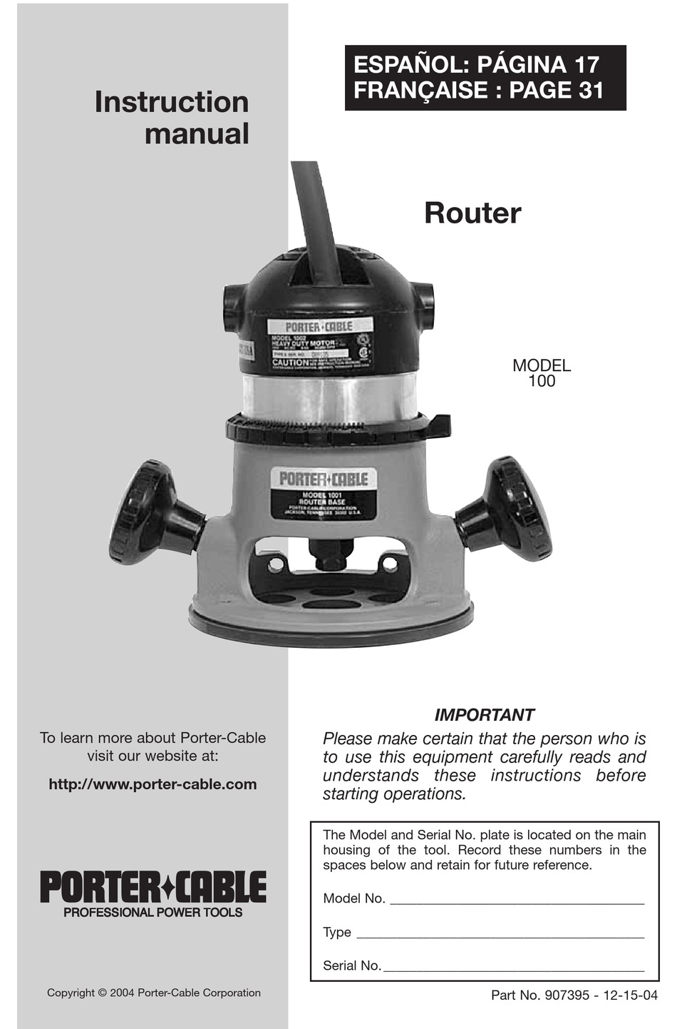 PORTER-CABLE 100 INSTRUCTION MANUAL Pdf Download | ManualsLib