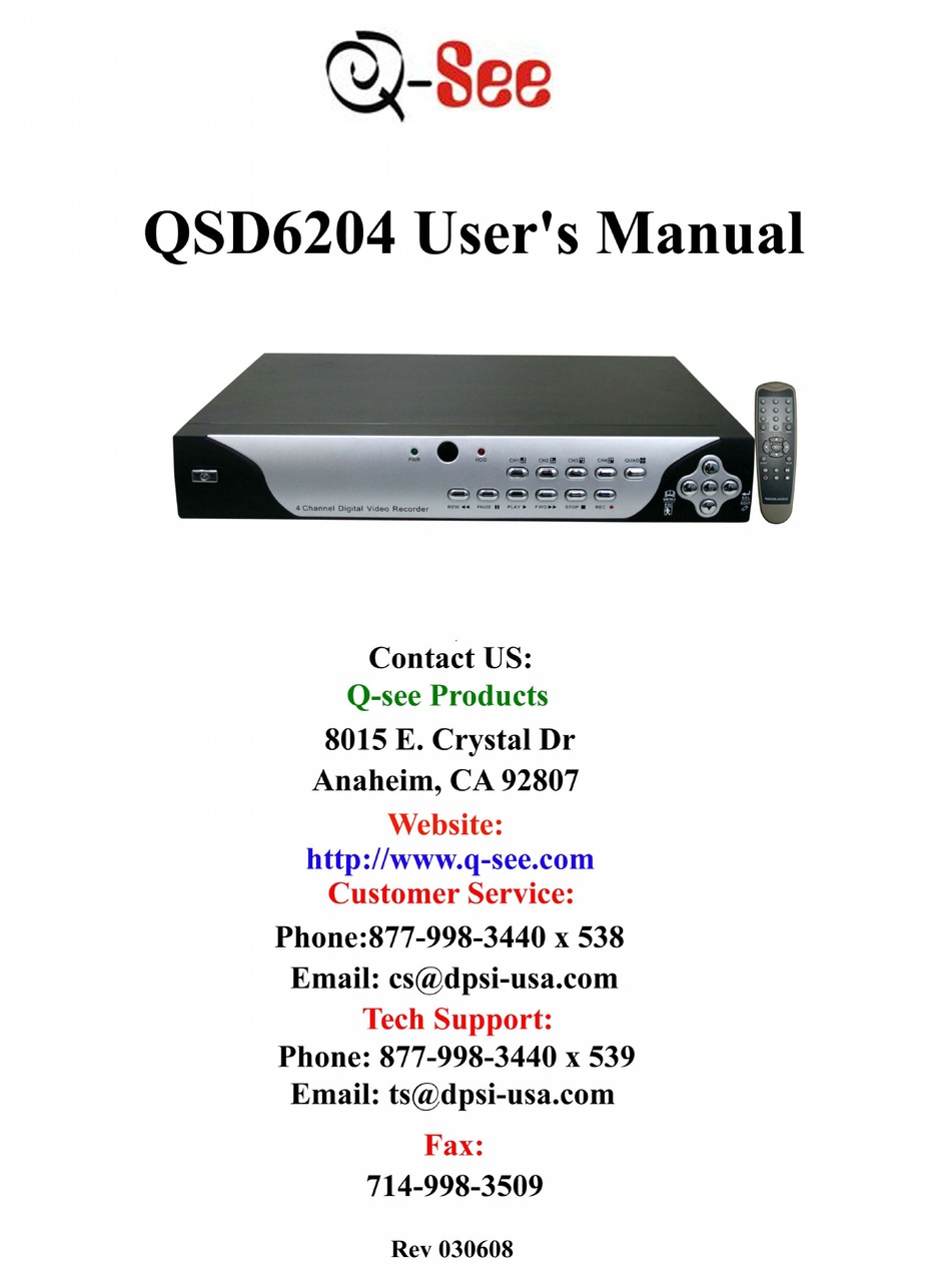 Q-SEE QSD6204 USER MANUAL Pdf Download | ManualsLib