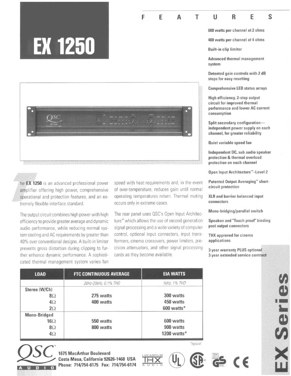 QSC EX 1250 SPECIFICATION SHEET Pdf Download | ManualsLib