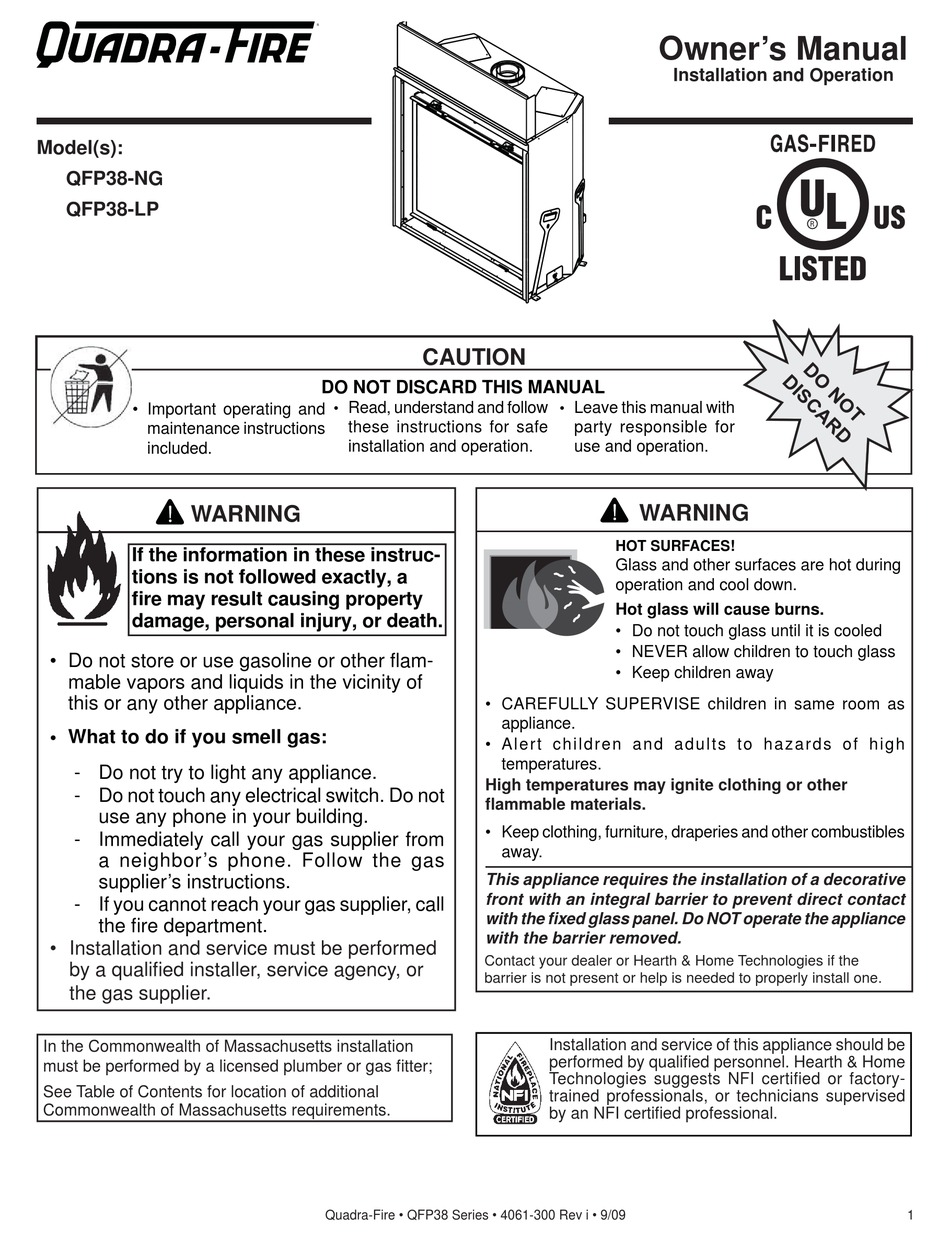 QUADRA-FIRE QFP38-LP OWNER'S MANUAL Pdf Download | ManualsLib