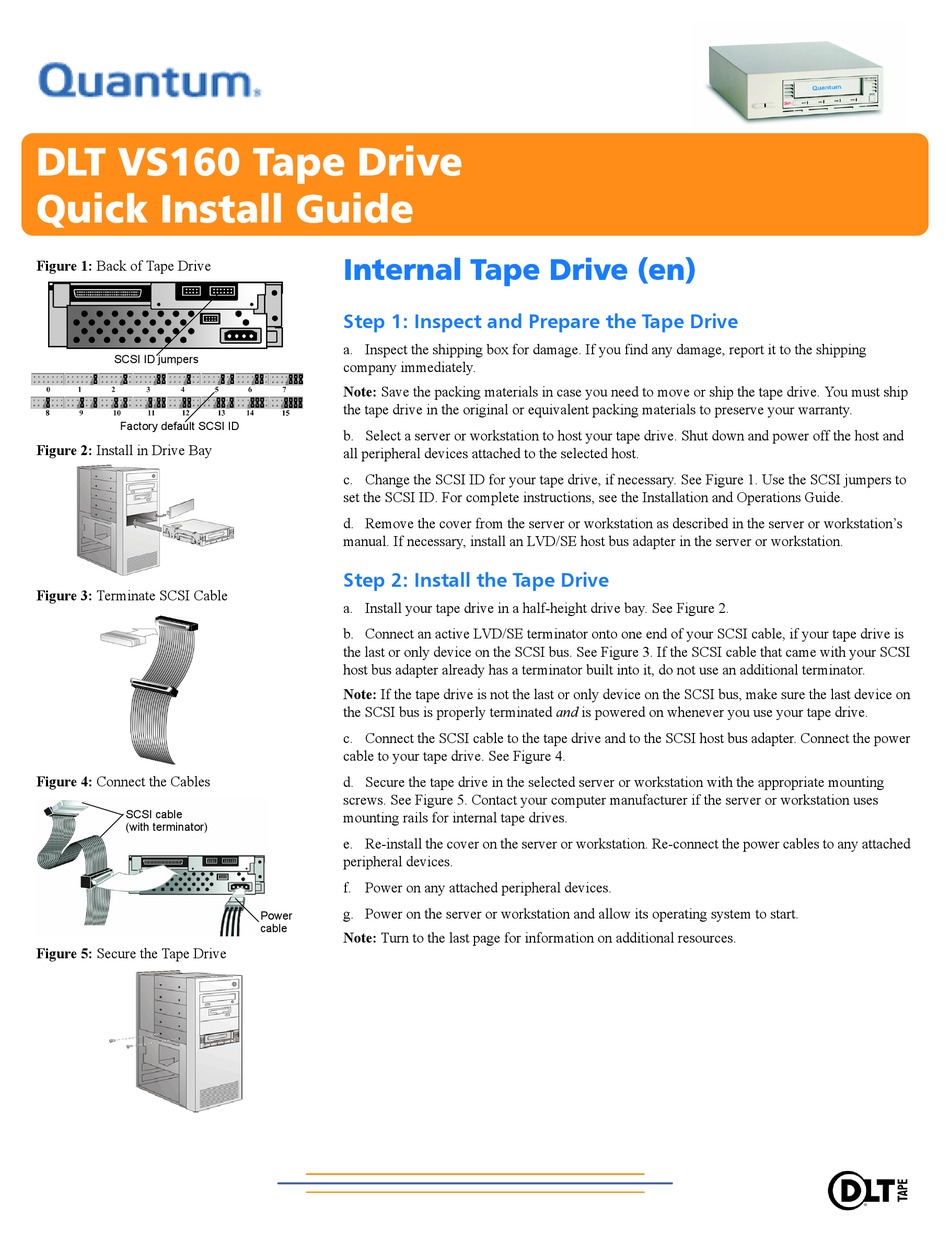 QUANTUM TAPE DRIVE DLT VS160 QUICK INSTALL MANUAL Pdf Download ManualsLib