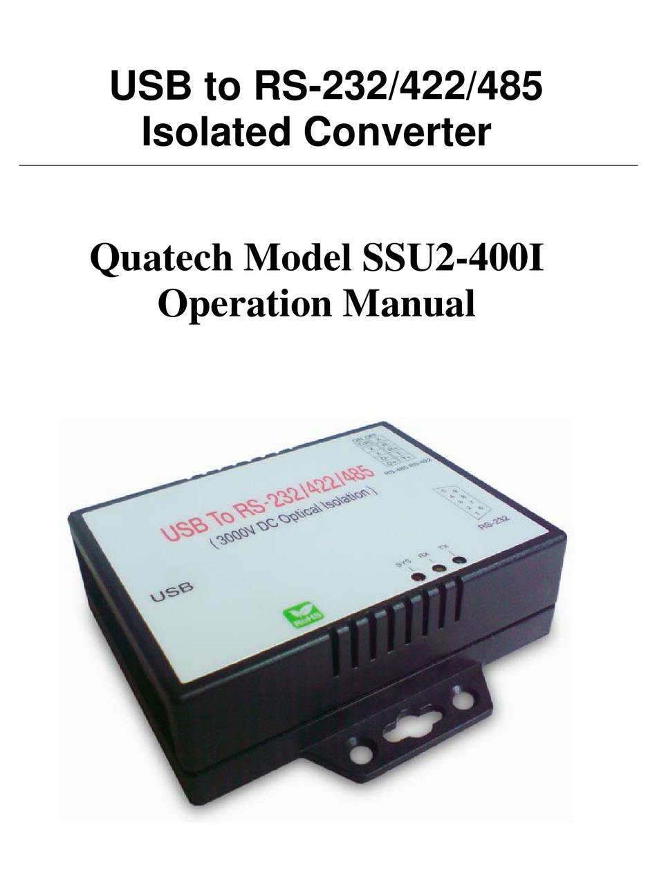 QUATECH USB TO RS232/422/485 ISOLATED CONVERTER SSU2400I OPERATION