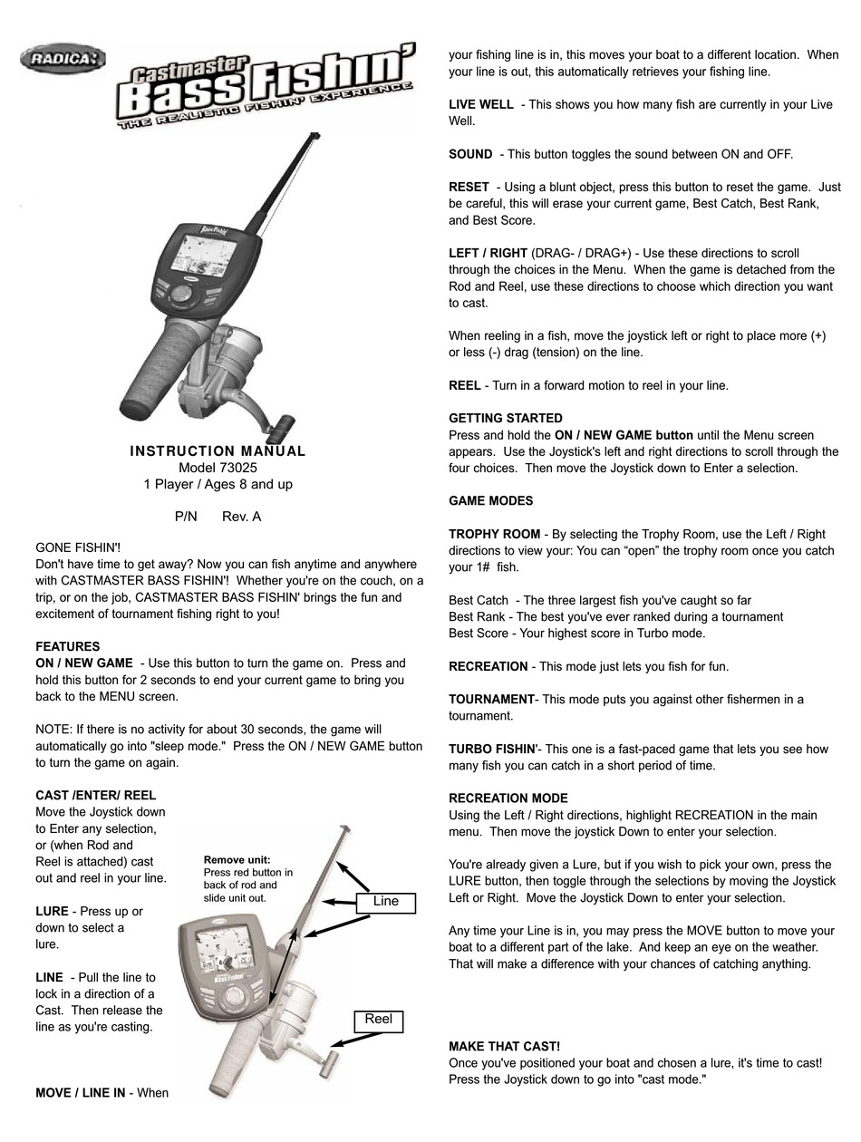 Radica Bass Fishin Handheld Reel Fishing Game -SOLD AS IS