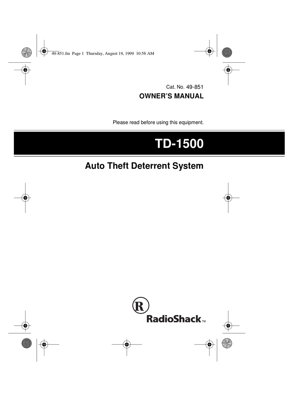 RADIO SHACK TD1500 OWNER'S MANUAL Pdf Download ManualsLib