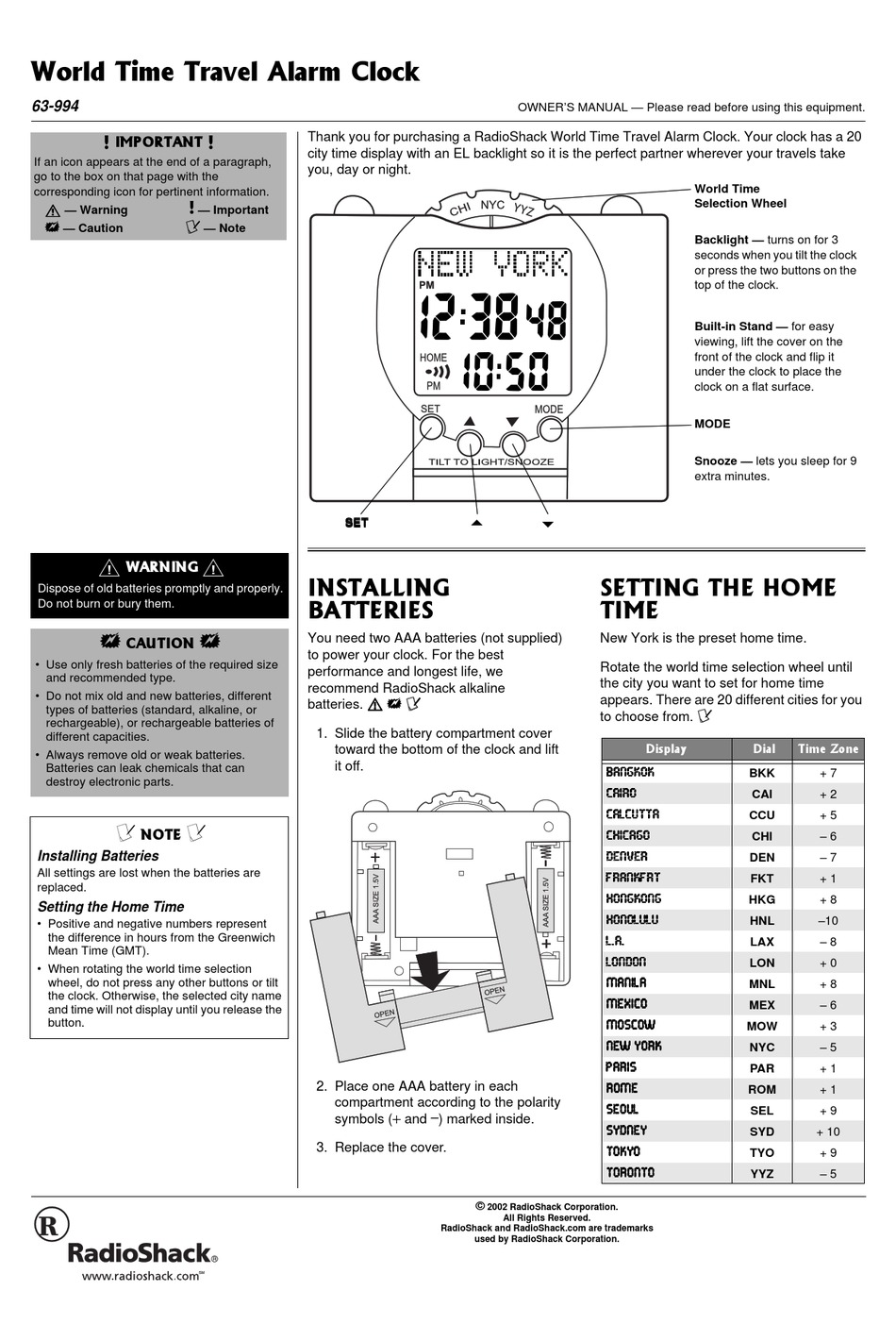 RADIO SHACK 63994 OWNER'S MANUAL Pdf Download ManualsLib
