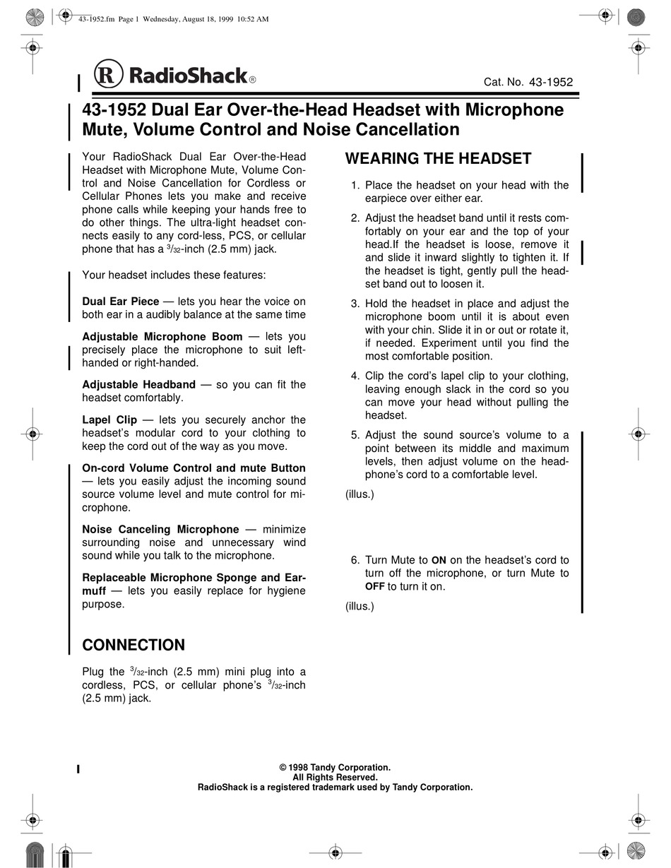 RADIO SHACK 43-1952 USER MANUAL Pdf Download | ManualsLib