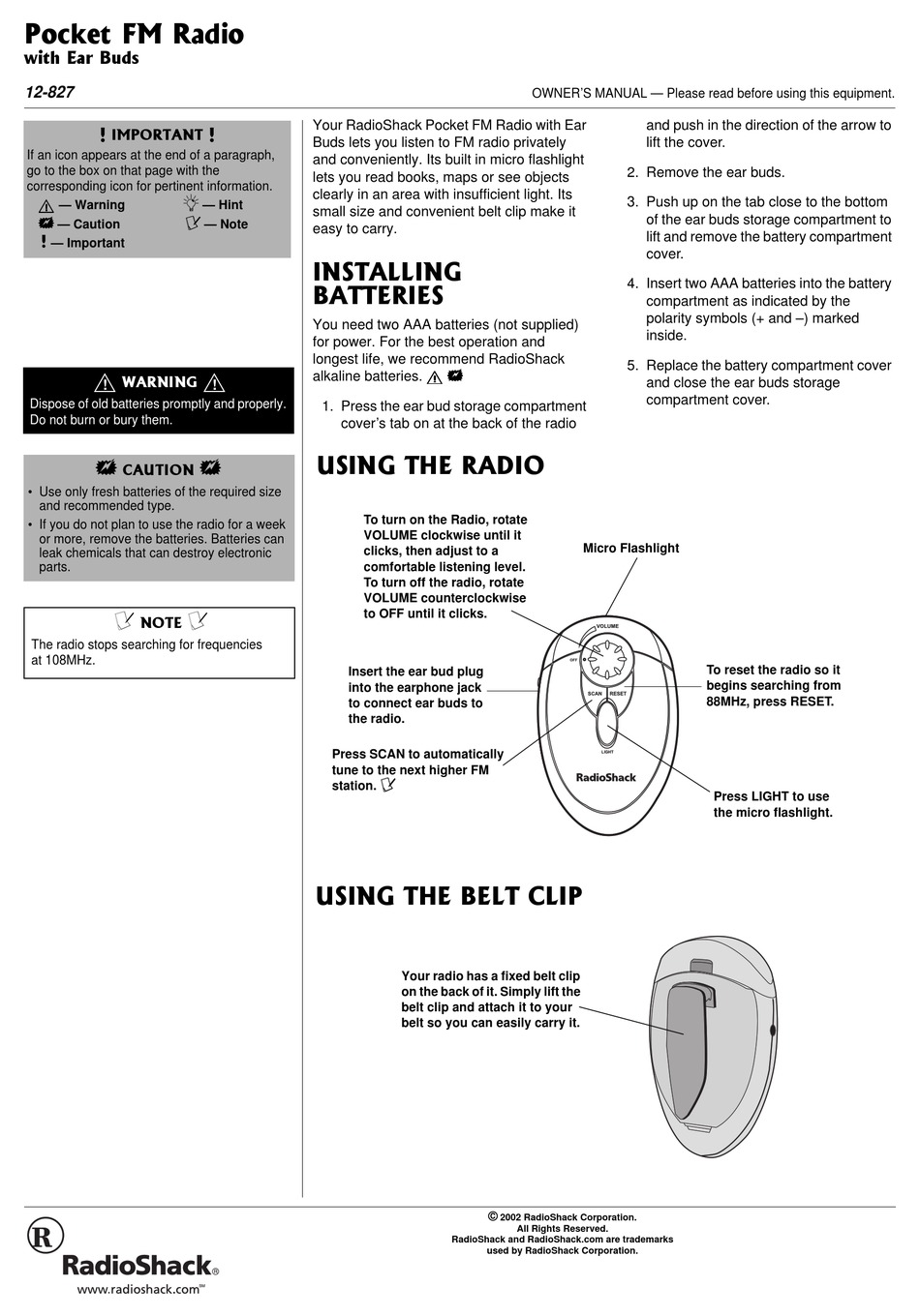 RADIO SHACK 12-827 OWNER'S MANUAL Pdf Download | ManualsLib