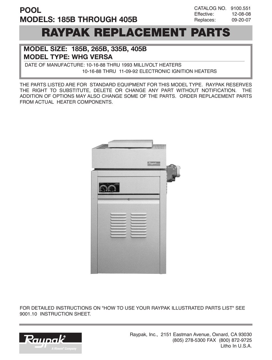 RAYPAK VERSA 185B REPLACEMENT PARTS Pdf Download ManualsLib