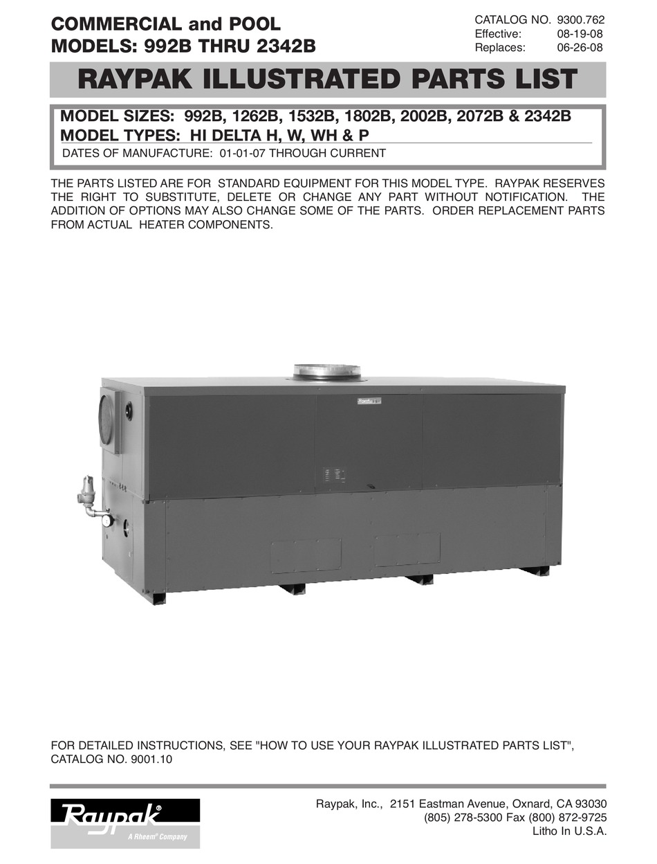 RAYPAK 2002B ILLUSTRATE PARTS LIST Pdf Download ManualsLib