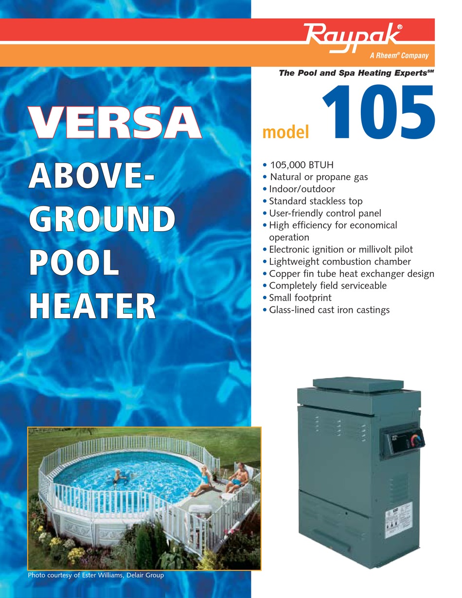 Raypak Versa 105 Specifications Pdf Download Manualslib