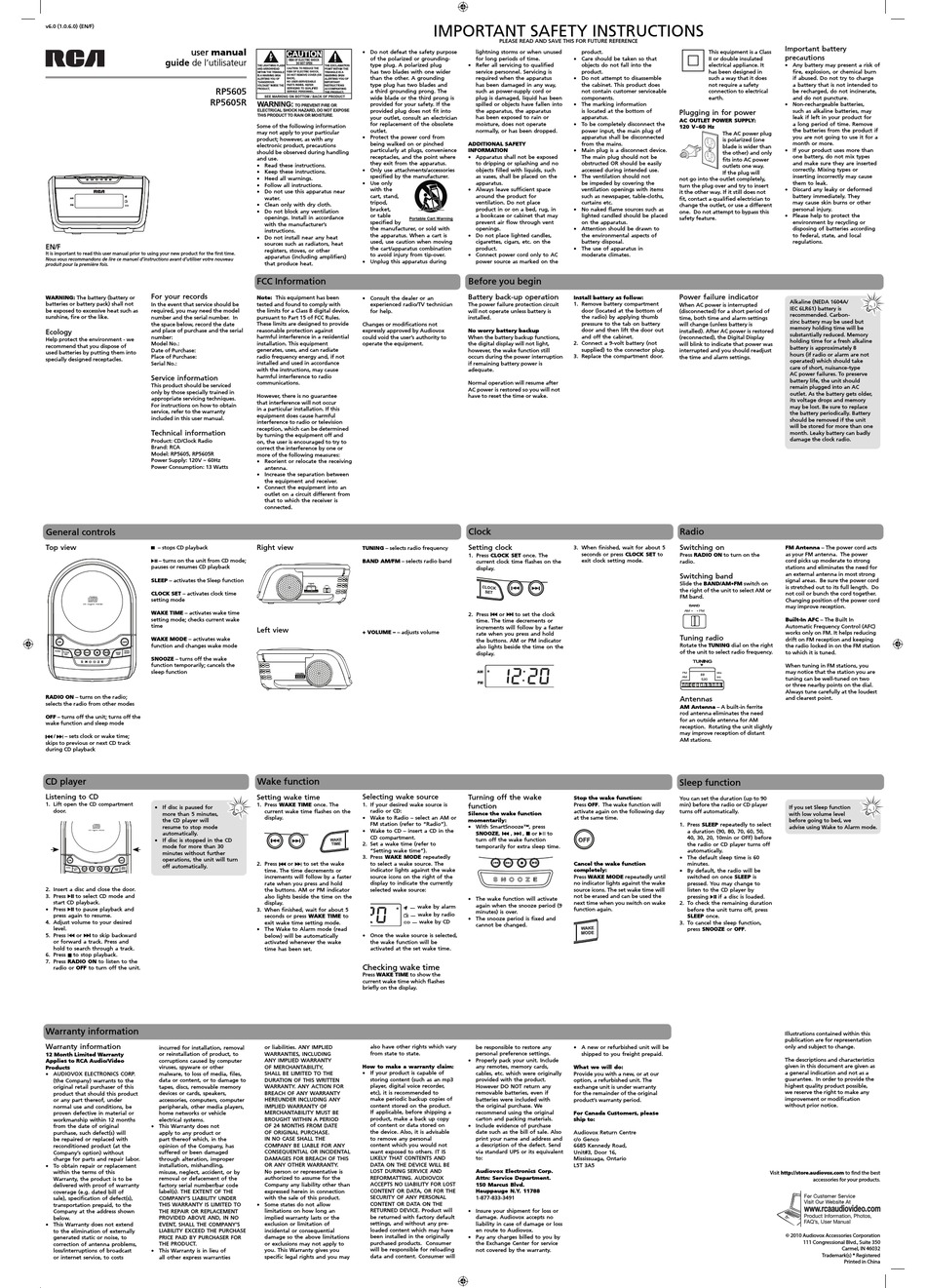 RCA RP5605R USER MANUAL Pdf Download ManualsLib