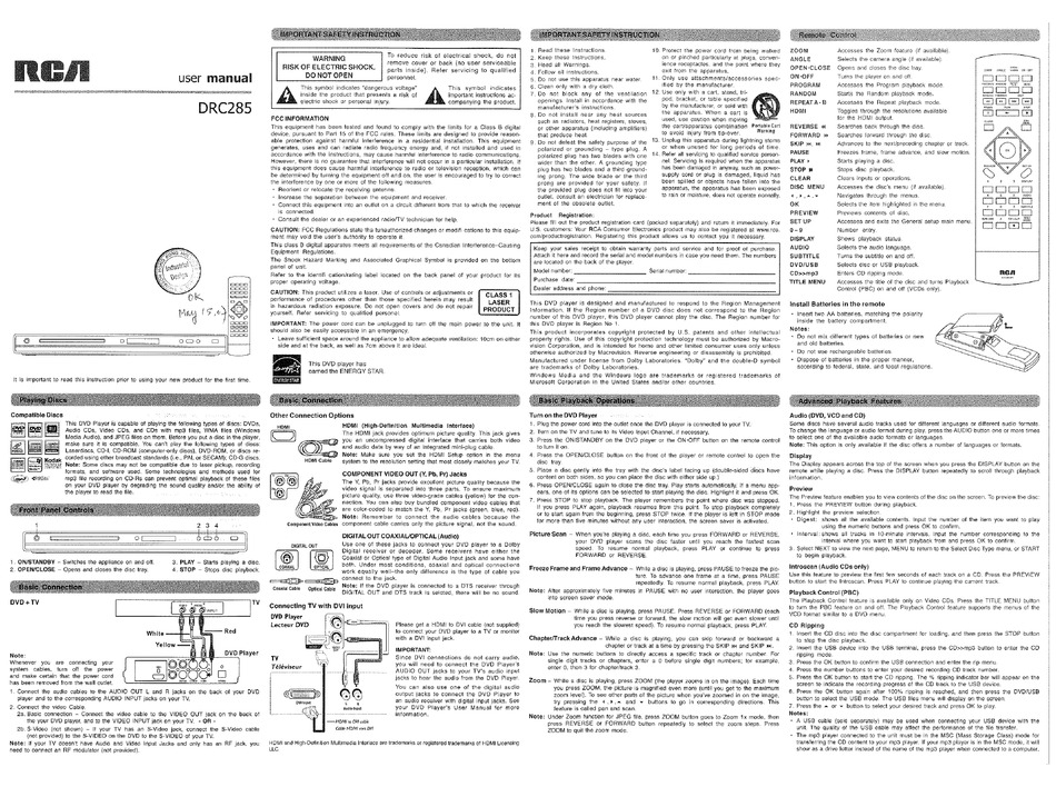 RCA DRC285 USER MANUAL Pdf Download | ManualsLib